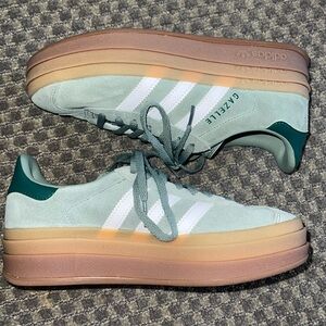 Adidas Gazelle Platform Sneakers in Silver Green Gum